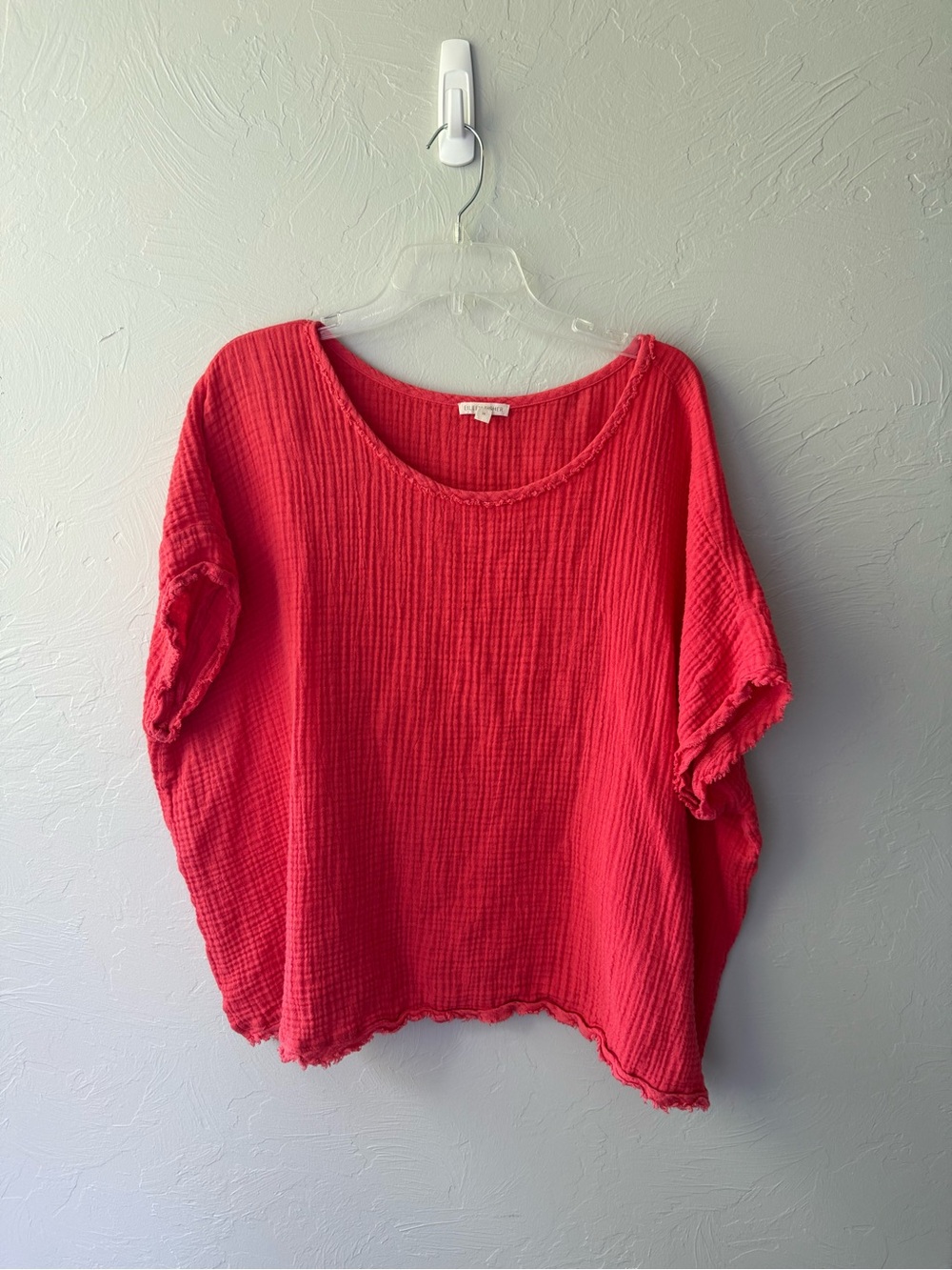Eileen Fisher Organic Cotton Top 3X Coral Red Short Sleeve Pullover Beachy